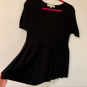 LOFT Black Babydoll Ribbed Short Sleeve Sweater